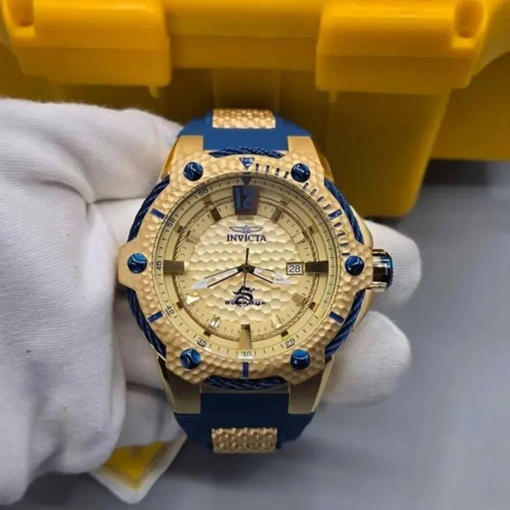 53mm Invicta Automatic Hammered Goldtone | Blue Strap SUBAQUA BOLT Invicta Watch